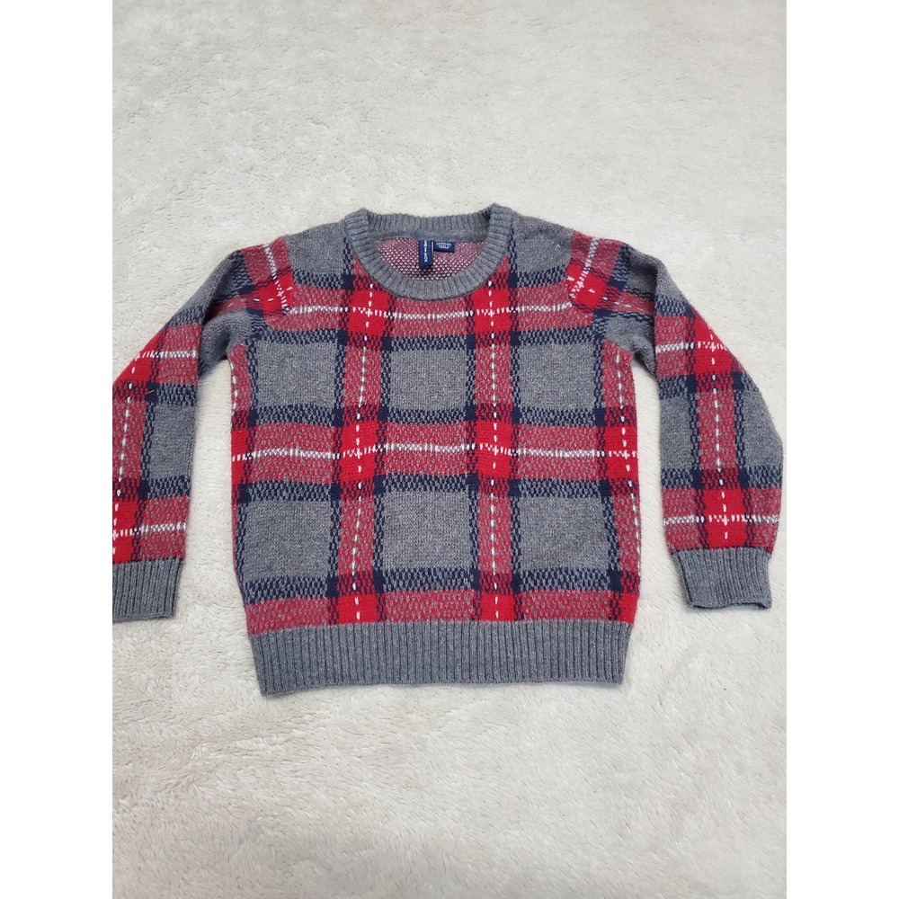Janie and Jack Red Gray Plaid Casual Classic Knit Sweater Baby Boy 18 24 months